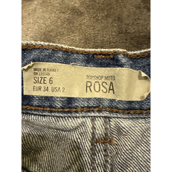 Topshop Moto-Wmns Rosa Shorts-Denim Med Wash-Cuffed Raw Hem Distressed-US 2/UK 6 - Picture 12 of 16